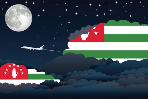 Abkhazia Night Clouds Airplane Vector Illustration Stock Illustration