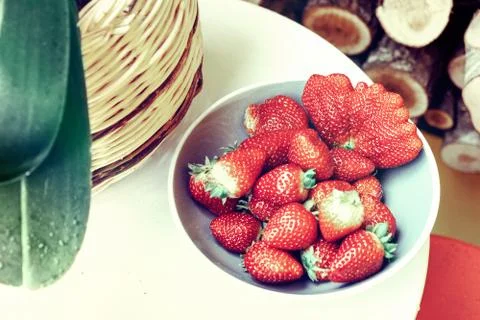 Abnormal strawberry shape in a plate Stock Photos