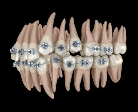 Abnormal teeth position and metal braces tretament. イラスト素材