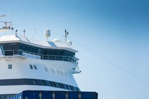 Aboard, the bridge deck , the captain governs ship. Stock Photos