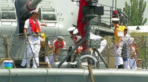Aboard the Turkish warship Stock Footage 8900725