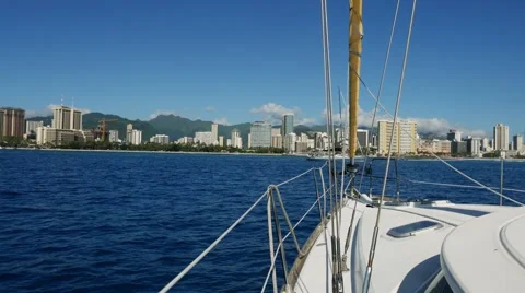 Aboard a yacht on the background of Honolulu Stock-Footage 59112184