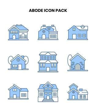Abode Blue Vector Icons Pack Stock Illustration