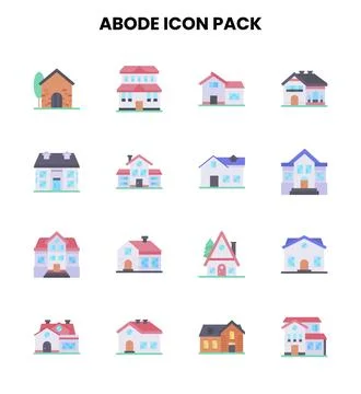 Abode Flat Design Icons Pack Stock Illustration