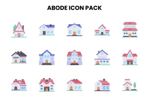 Abode Flat Set Icons Pack Stock Illustration