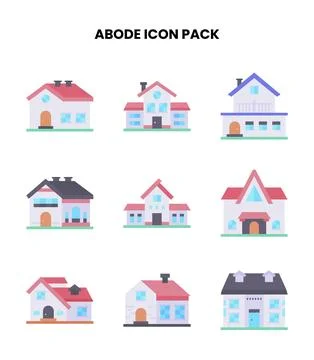 Abode Flat Vector Icons Pack Stock Illustration