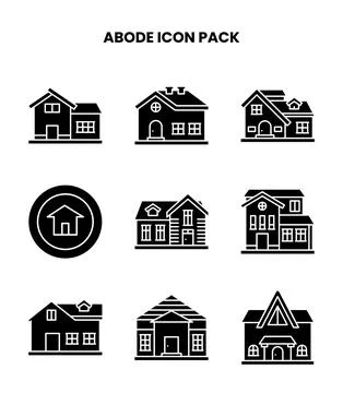 Abode Glyph Vector Icons Pack Stock Illustration