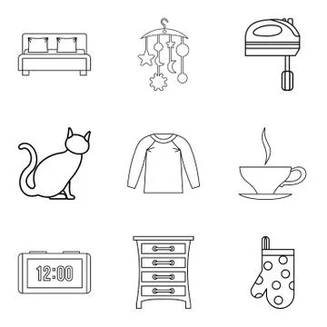 Abode icons set, outline style Stock Illustration