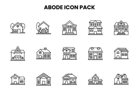 Abode Line Set Icons Pack Stock Illustration
