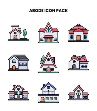 Abode Lineal Color Set Icons Pack Stock Illustration