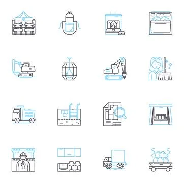 Abode linear icons set. Home, Dwelling, Habitat, Household, Residence, Nest Stock Illustration