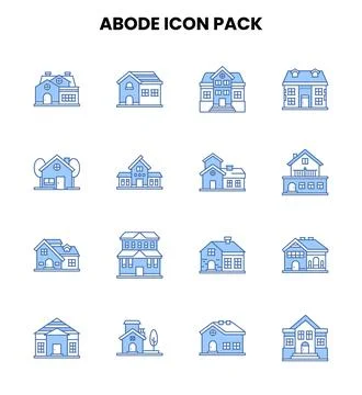 Abode Two Colour Collection Icons Pack Stock Illustration