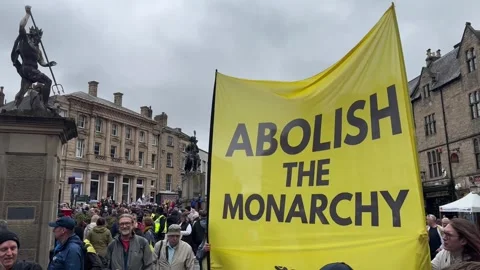 Abolish The Monarchy Anti-Monarchy Protest Flag, Durham, UK Stock Footage 287211765