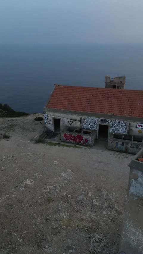 Abonded house on the cliff Stock Footage 299132620