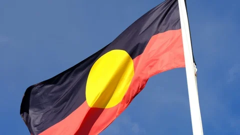 Aboriginal and Torres Strait Islander people of Australia flag flying in Stock Footage 93952133