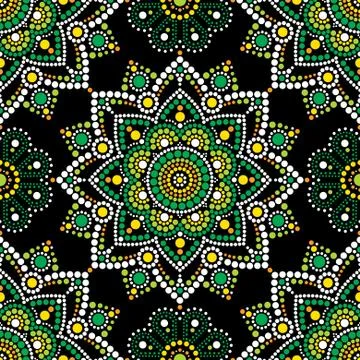Aboriginal dot painting seamless pattern, bohemian Mandala vector dot art Stock Illustration