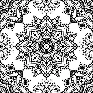 Aboriginal dot painting seamless pattern, bohemian Mandala vector dot art Illustrazione stock