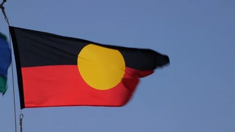 Aboriginal flag on a bright and windy day. Stock Footage 112926603