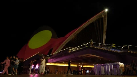 Aboriginal flag on Sydney Opera House 6K Stock Footage 330502161