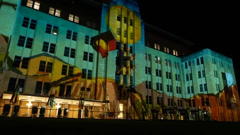 Aboriginal flag on VIVID light show on MCA building in Sydney 6K Stock-Footage 311088999