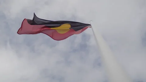Aboriginal flag waving in the wind Stock Footage 161765080