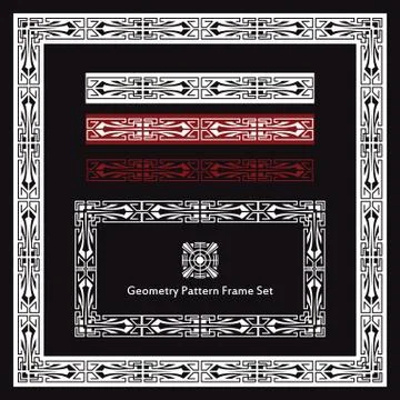 Aboriginal geometry pattern frame border set. Stock Illustration