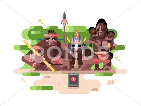Aboriginal tribe and a smartphone Stock Illustration