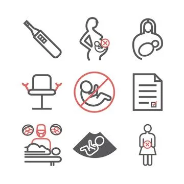 Abortion line icons set. Vector signs for web graphics. Stock Illustration