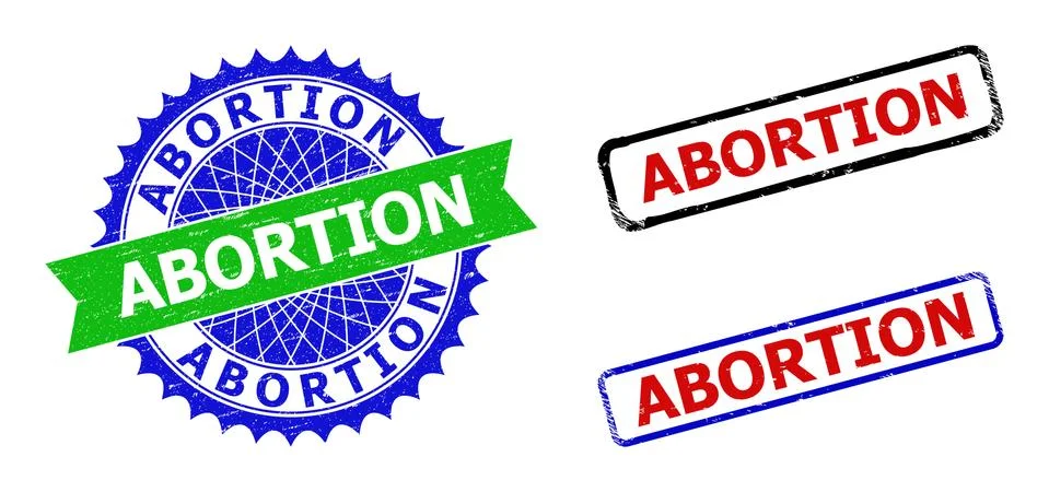ABORTION Rosette and Rectangle Bicolor Stamp Seals with Unclean Surfaces Stock Illustration