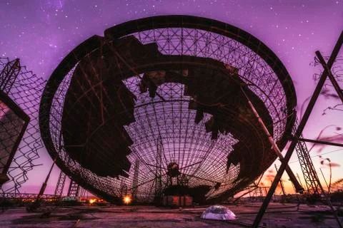 Abounded "Area 51" satellite dish at sunset in Tenerife Stock Photos