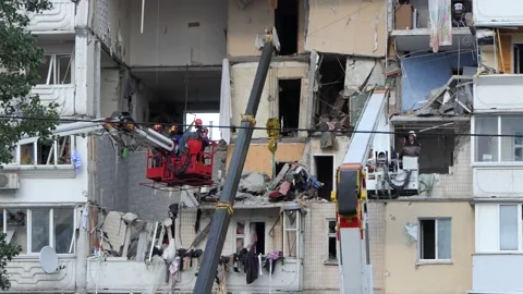At about 10:00 an explosion occurred in a ten-story residential building. Stock Footage 133221723