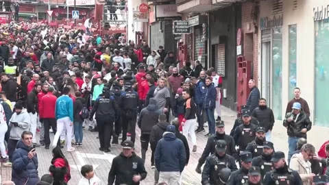 About 1,500 runners in the second White Bull Run with nine minor injuries in San Stock Footage 327319921