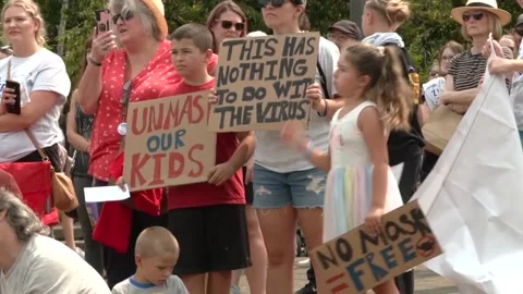 About 200 gather to protest mask mandates at Oregon State Capitol, US Stock Footage 170474628