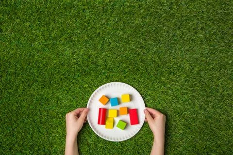 About to construct something  from wooden blocks Stock Photos