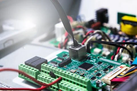 About the electronic board that the communication module connected by RJ45 .. Stock Photos