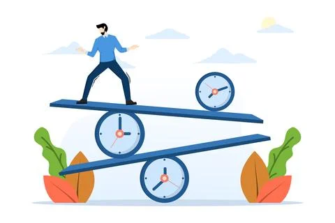 About a man balancing work hours to represent work in different time zones Stock Illustration