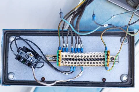 About the task to maintenance the electrical box of elevator to check conne.. Stock Photos