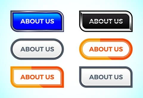 About us button set of different shapes and colors. Suitable for mobile app.. Stockillustratie