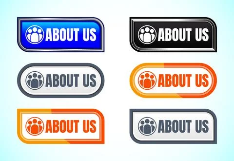 About us button set of different shapes and colors. Suitable for mobile app.. Stock Illustration