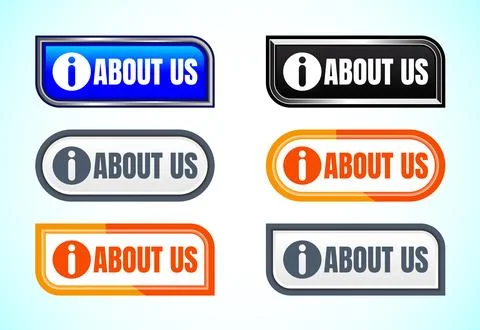About us button set of different shapes and colors. Suitable for mobile app.. Illustrazione stock