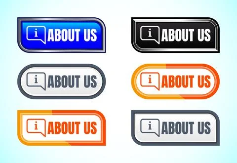 About us button set of different shapes and colors. Suitable for mobile app.. Stock Illustration