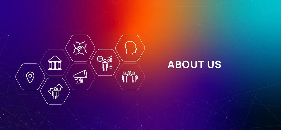 About Us header image with icon teamwork communication vision and corporate Stock Illustration