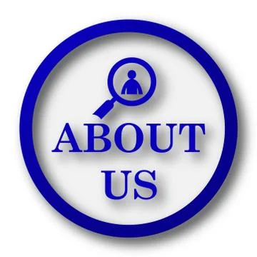 About us icon. Blue internet button on white background.. Illustrazione stock