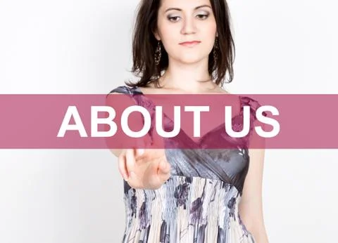 About us written on virtual screen. technology, internet and networking concept Foto stock