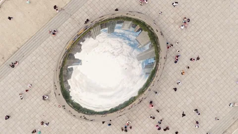 Above The Bean aka Cloud Gate, Landmark of Chicago USA, Birdseye Aerial View of Stock Footage 312098706