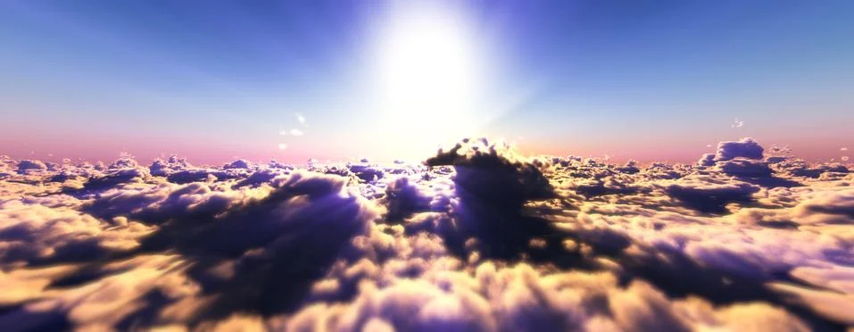 Above clouds fly sunset sun ray Stock Illustration