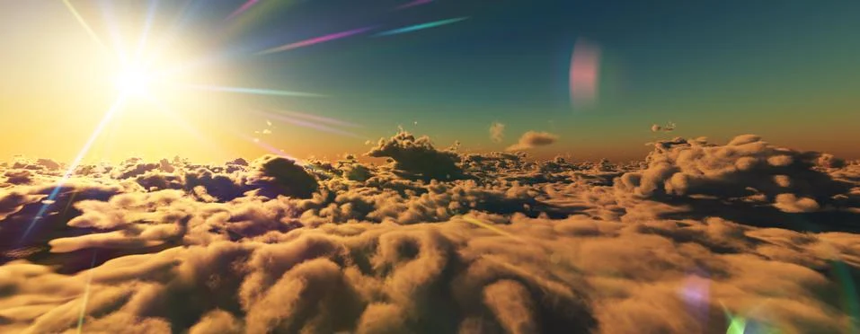 Above clouds fly sunset sun ray Stockillustratie