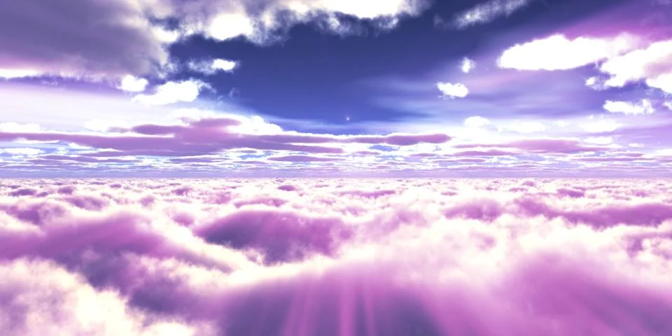 Above clouds fly sunset sun ray Stock Illustration