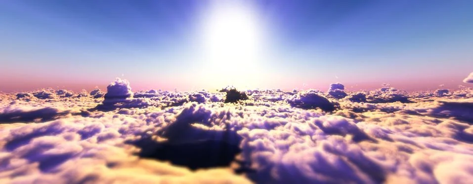 Above clouds fly sunset sun ray Stock Illustration
