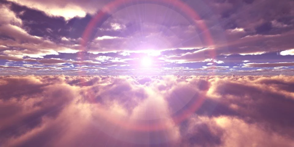 Above clouds fly sunset sun ray Stock Illustration